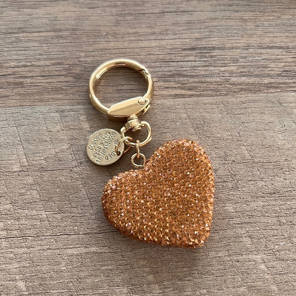 NWOT bronze crystal bling heart keychain